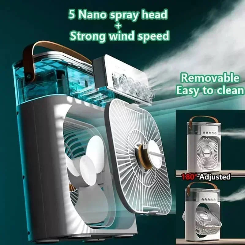 3-in-1 Portable Mini Air Cooler Fan with Humidifier & LED Night Light | USB Personal Air Conditioner | Adjustable Cooling for Home & Office