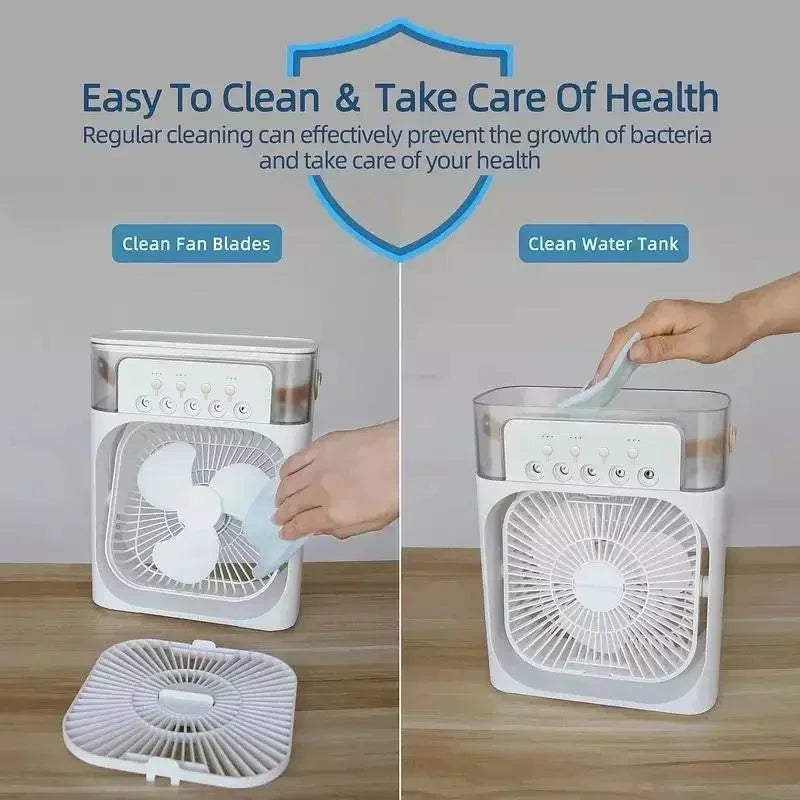 3-in-1 Portable Mini Air Cooler Fan with Humidifier & LED Night Light | USB Personal Air Conditioner | Adjustable Cooling for Home & Office