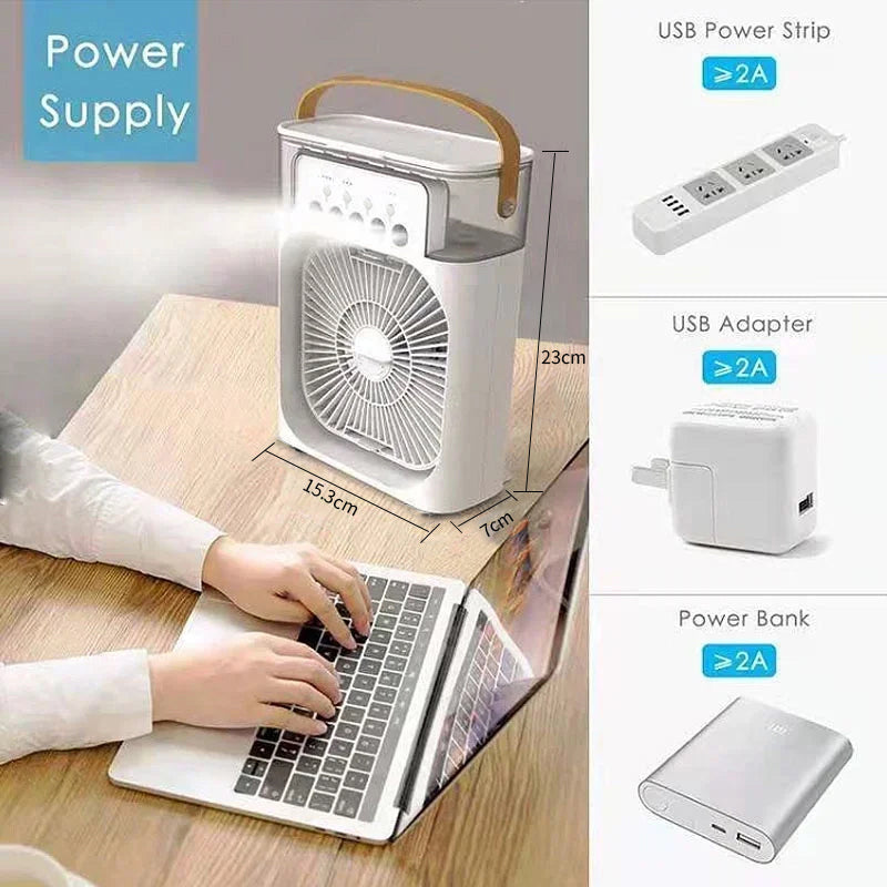 3-in-1 Portable Mini Air Cooler Fan with Humidifier & LED Night Light | USB Personal Air Conditioner | Adjustable Cooling for Home & Office