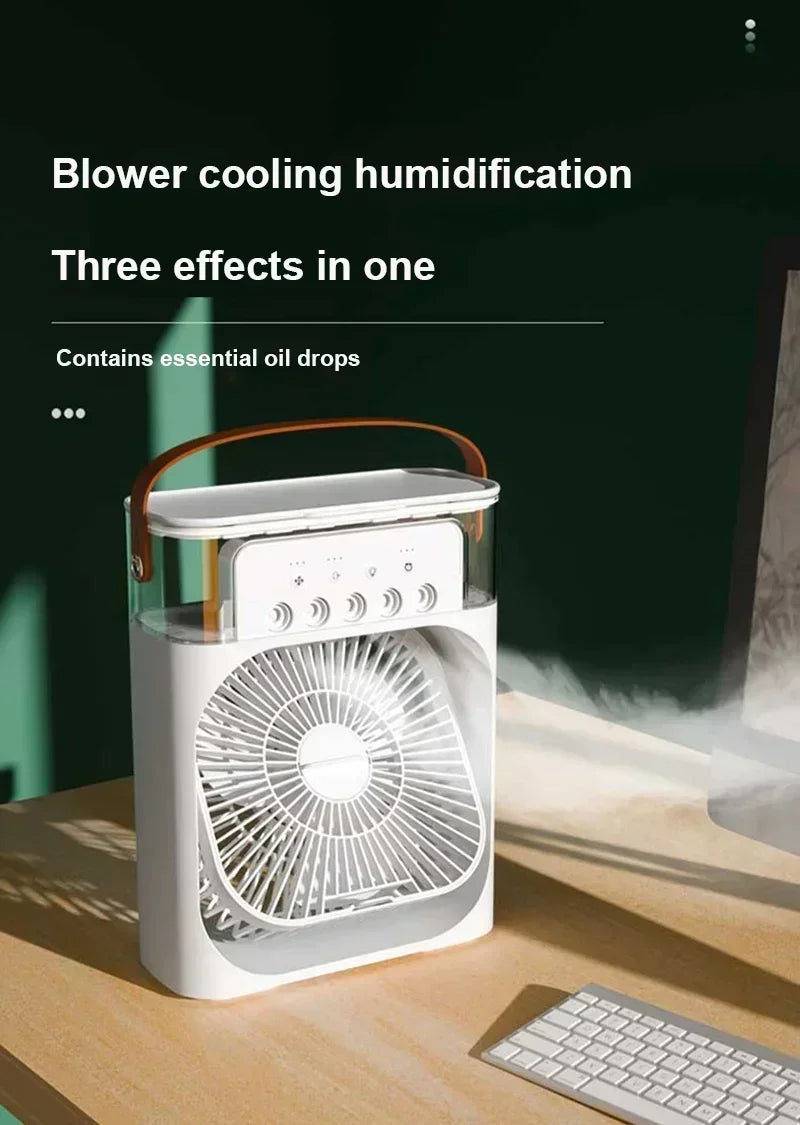 3-in-1 Portable Mini Air Cooler Fan with Humidifier & LED Night Light | USB Personal Air Conditioner | Adjustable Cooling for Home & Office