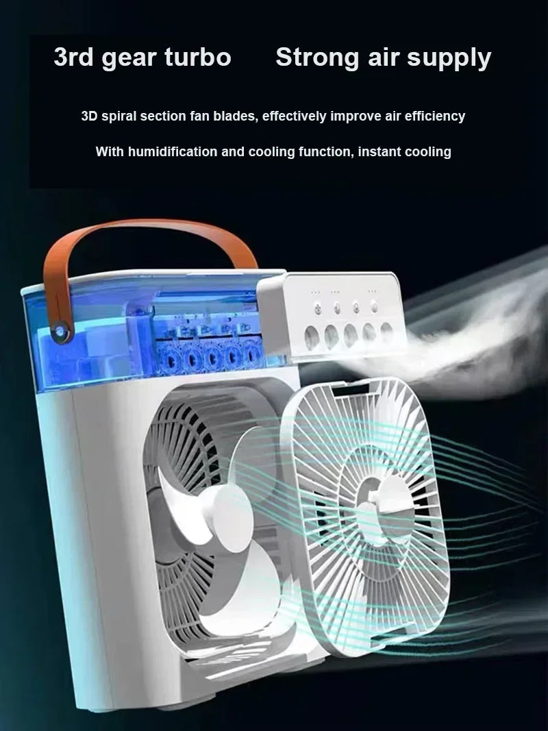 3-in-1 Portable Mini Air Cooler Fan with Humidifier & LED Night Light | USB Personal Air Conditioner | Adjustable Cooling for Home & Office