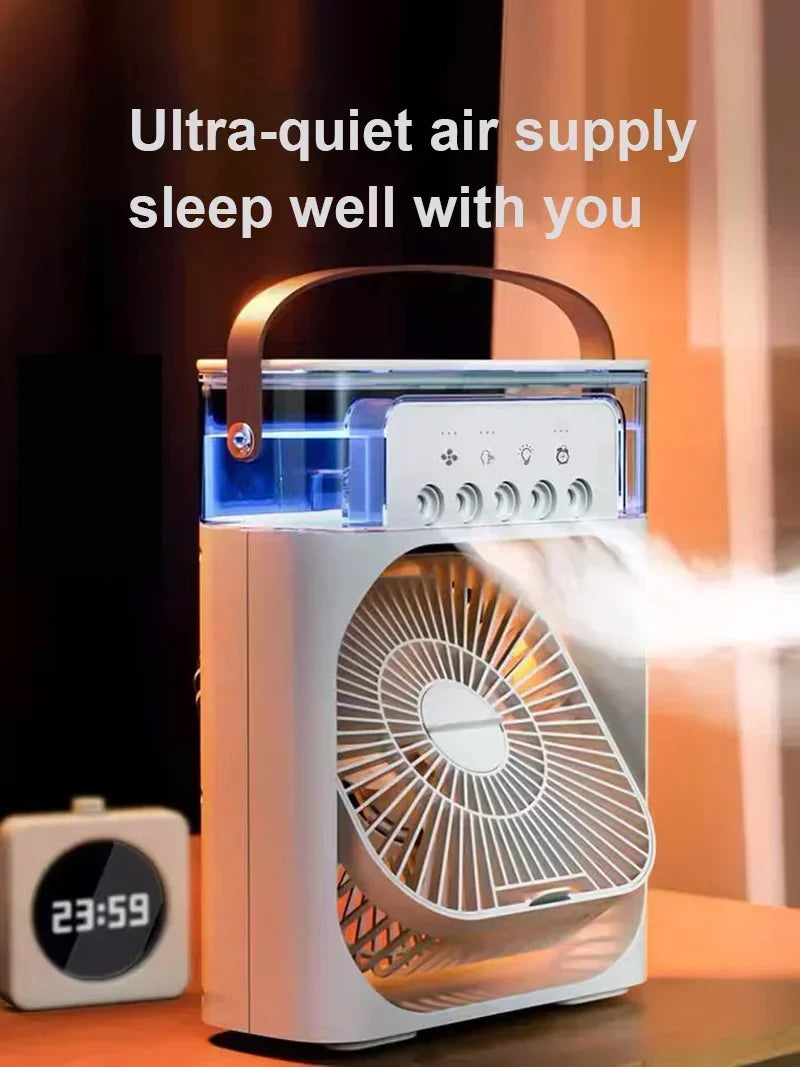 3-in-1 Portable Mini Air Cooler Fan with Humidifier & LED Night Light | USB Personal Air Conditioner | Adjustable Cooling for Home & Office